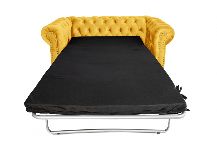 Canapea cu 2 locuri extensibila Chesterfield, galben, 150x86x80 cm [9]