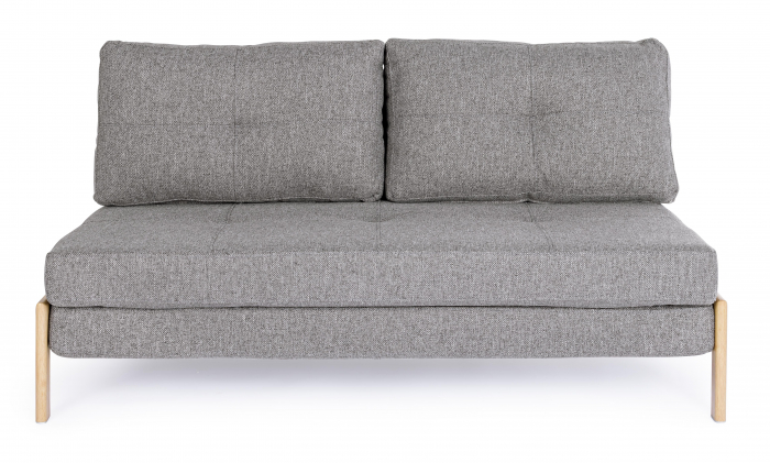 Canapea cu 2 locuri extensibila, Lemn/Otel/Spuma/Poliester, Gri, 151x96x79 cm [2]