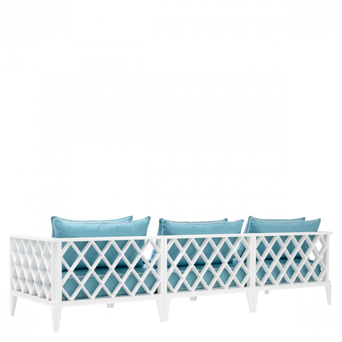 Canapea de exterior Ocean Club alb, textil sunbrella, albastru mineral, Dims: W. 275.5 | D. 93 | H. 69 | SD. 50 | SH. 40 | AH. 69  (CM) [3]