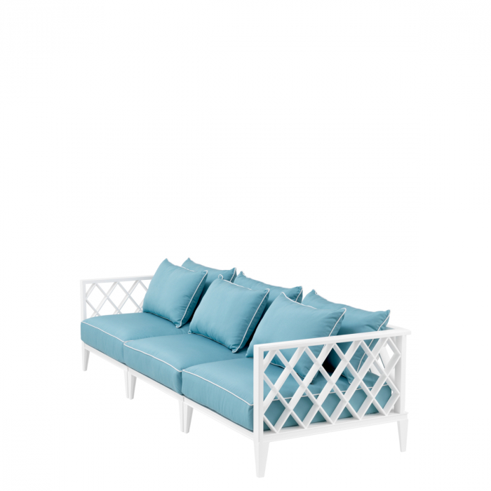Canapea de exterior Ocean Club alb, textil sunbrella, albastru mineral, Dims: W. 275.5 | D. 93 | H. 69 | SD. 50 | SH. 40 | AH. 69  (CM) [4]