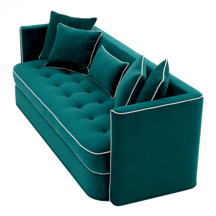 Canapea Dorchester cavett catifea albastra, Dims: W. 225.5 | D. 85 | H. 76 | SD. 55.5 | SH. 45 | AH. 75  (CM) [5]