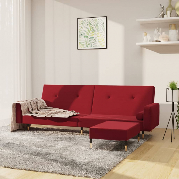 Canapea extensibila 2 locuri, cu taburet, rosu vin, canapea image
