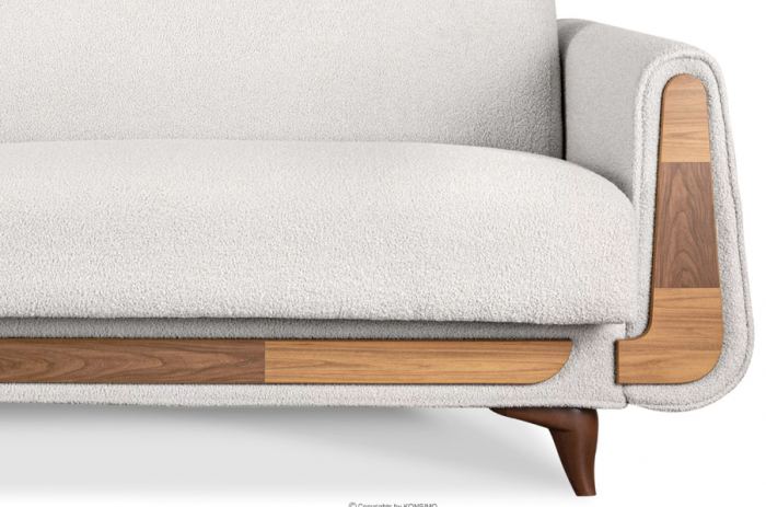 Canapea extensibila 3 locuri GUSTAVO, Lemn/Stofa, alb plusat, 230x98x98 cm [4]