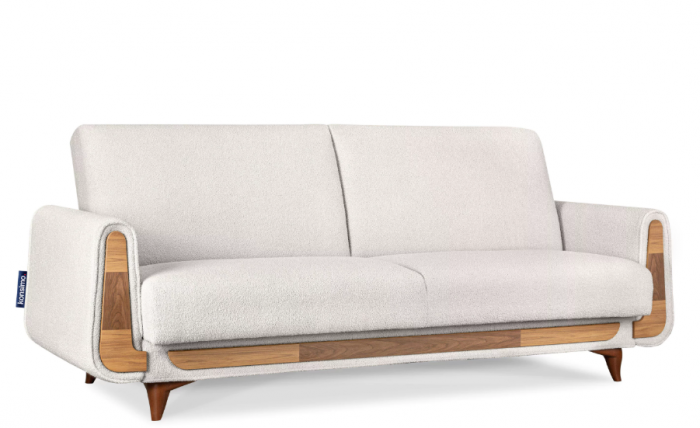 Canapea extensibila 3 locuri GUSTAVO, Lemn/Stofa, alb plusat, 230x98x98 cm [3]