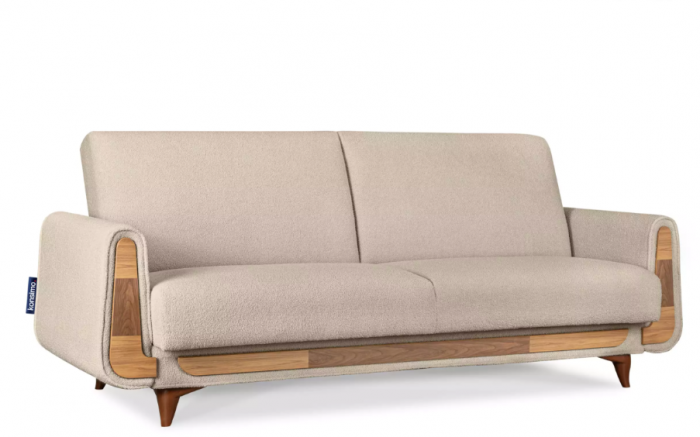 Canapea extensibila 3 locuri GUSTAVO, Lemn/Stofa, bej plusat, 230x98x98 cm [2]