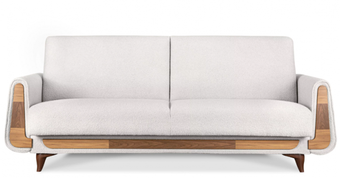 Canapea extensibila 3 locuri GUSTAVO, Lemn/Stofa, alb plusat, 230x98x98 cm [2]