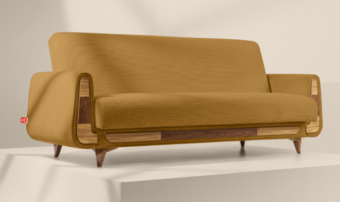 Canapea extensibila 3 locuri GUSTAVO, Lemn/Stofa, Galben cu striatii, 230x98x98 cm [2]