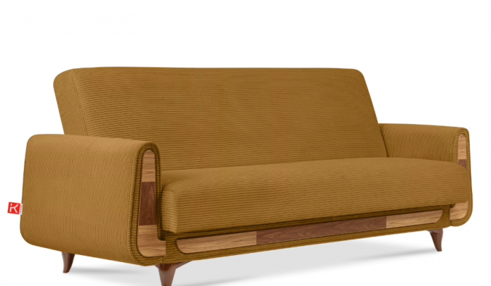 Canapea extensibila 3 locuri GUSTAVO, Lemn/Stofa, Galben cu striatii, 230x98x98 cm [3]