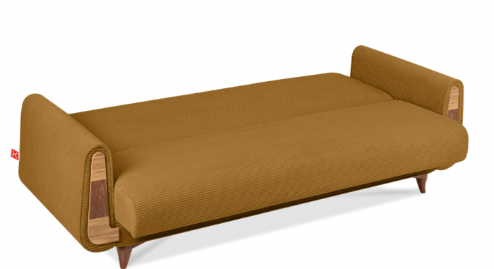 Canapea extensibila 3 locuri GUSTAVO, Lemn/Stofa, Galben cu striatii, 230x98x98 cm [5]