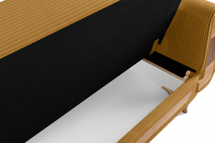 Canapea extensibila 3 locuri GUSTAVO, Lemn/Stofa, Galben cu striatii, 230x98x98 cm [9]