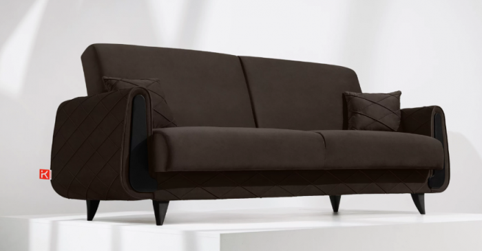 Canapea extensibila 3 locuri GUSTAVO, Lemn/Stofa, maro, 230x98x98 cm [3]