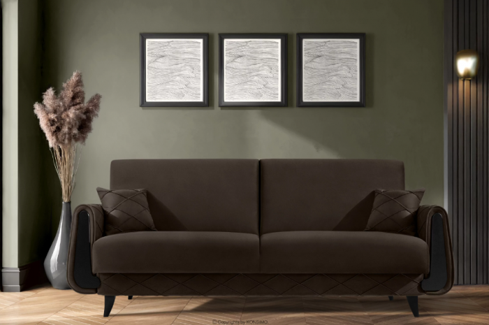 Canapea extensibila 3 locuri GUSTAVO, Lemn/Stofa, maro, 230x98x98 cm [1]