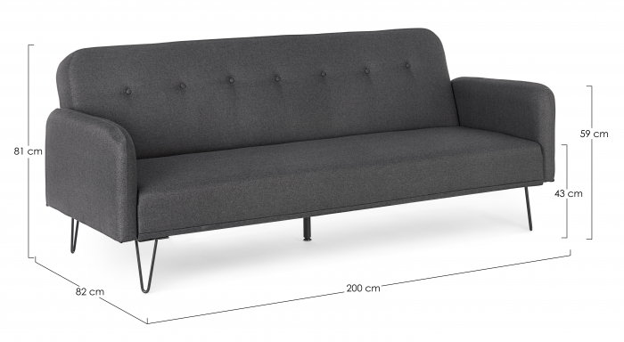 Canapea extensibila Bridjet, Lemn/Otel/Spuma/Poliester, Negru, 800x82x81 cm [12]