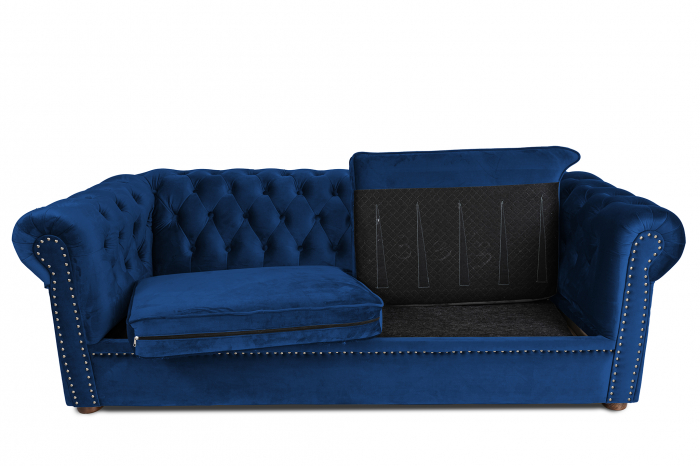 Canapea extensibila Chesterfield, 3 locuri, Albastru, 203x80x86 cm [2]