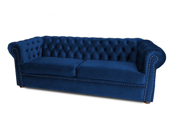 Canapea extensibila Chesterfield, 3 locuri, Albastru, 203x80x86 cm [5]
