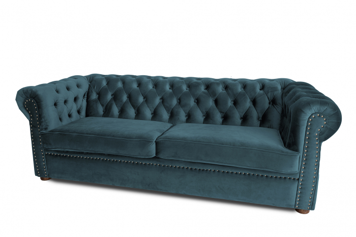 Canapea extensibila Chesterfield, 3 locuri, Albastru-Verzui, 203x80x86 cm [5]