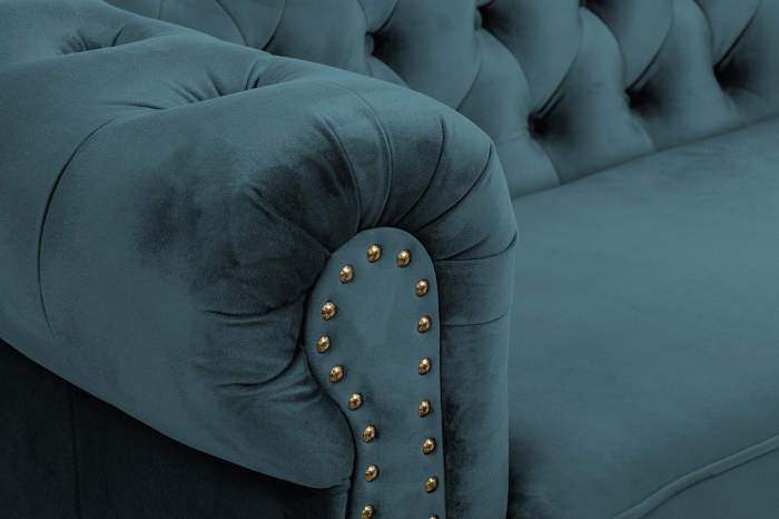 Canapea extensibila Chesterfield, 3 locuri, Albastru-Verzui, 203x80x86 cm [8]