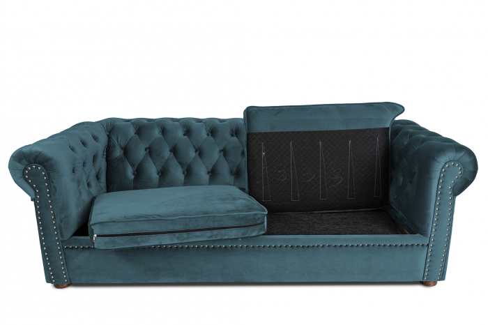 Canapea extensibila Chesterfield, 3 locuri, Albastru-Verzui, 203x80x86 cm [2]