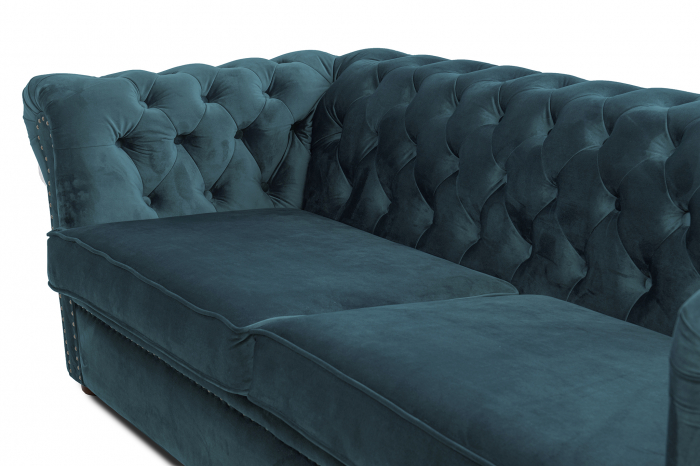 Canapea extensibila Chesterfield, 3 locuri, Albastru-Verzui, 203x80x86 cm [6]