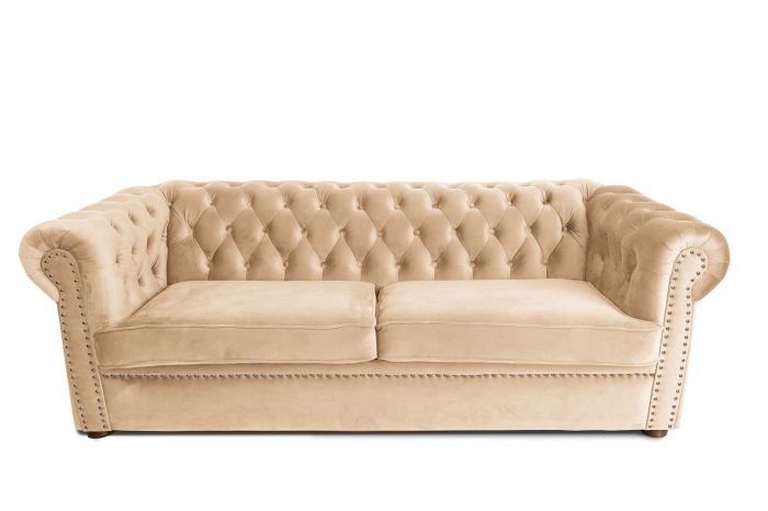 Canapea extensibila Chesterfield, 3 locuri, Bej, 203x70x66 cm