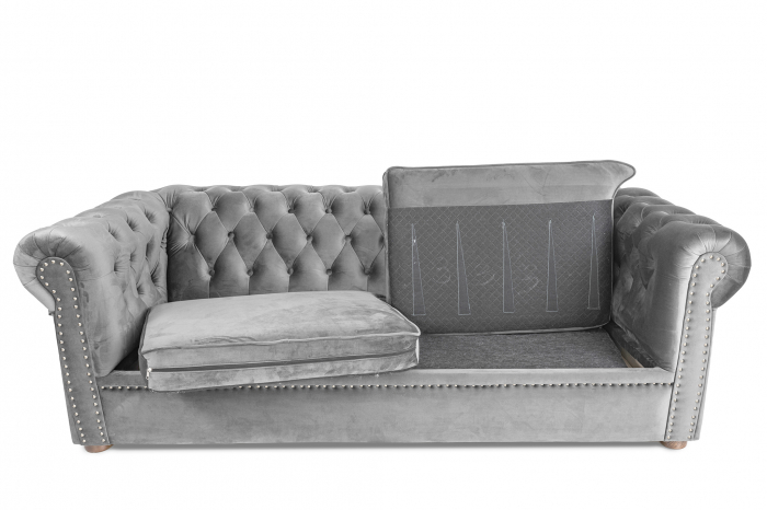 Canapea extensibila Chesterfield, 3 locuri, Gri, 203x80x86 cm [2]