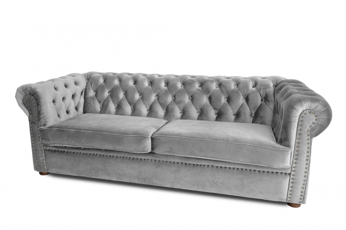 Canapea extensibila Chesterfield, 3 locuri, Gri, 203x80x86 cm [5]