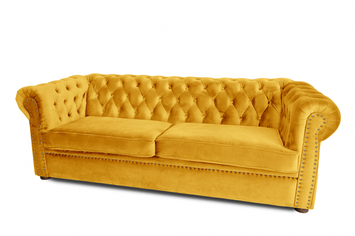 Canapea extensibila Chesterfield, 3 locuri, Galben, 203x80x86 cm [5]