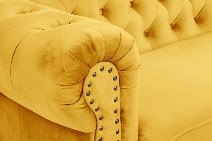 Canapea extensibila Chesterfield, 3 locuri, Galben, 203x80x86 cm [8]