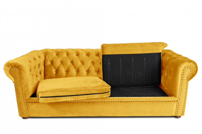 Canapea extensibila Chesterfield, 3 locuri, Galben, 203x80x86 cm [2]