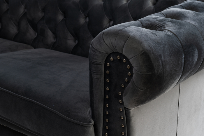 Canapea extensibila Chesterfield, 3 locuri, Gri, 203x80x86 cm [5]