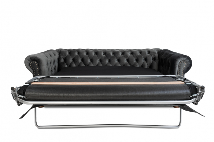 Canapea extensibila Chesterfield, 3 locuri, Gri, 203x80x86 cm [3]
