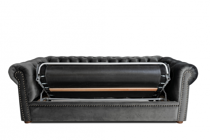 Canapea extensibila Chesterfield, 3 locuri, Gri, 203x80x86 cm [2]