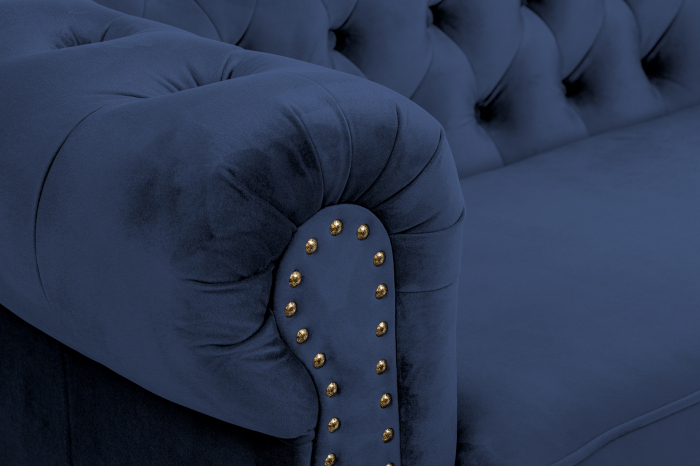 Canapea extensibila Chesterfield, 3 locuri, albastru petrol, 203x80x86 cm [8]