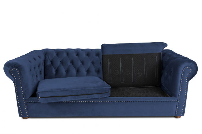 Canapea extensibila Chesterfield, 3 locuri, albastru petrol, 203x80x86 cm [2]