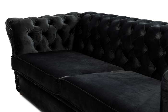 Canapea extensibila Chesterfield, 3 locuri, Negru, 203x80x86 cm [6]