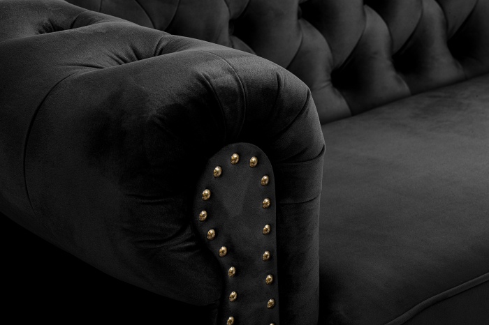 Canapea extensibila Chesterfield, 3 locuri, Negru, 203x80x86 cm [8]