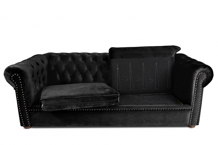 Canapea extensibila Chesterfield, 3 locuri, Negru, 203x80x86 cm [2]
