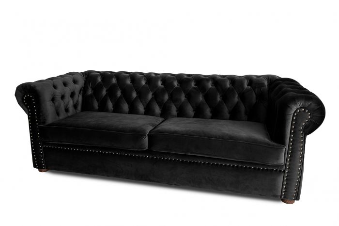 Canapea extensibila Chesterfield, 3 locuri, Negru, 203x80x86 cm [5]
