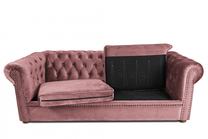 Canapea extensibila Chesterfield, 3 locuri, Roz, 203x80x86 cm [2]