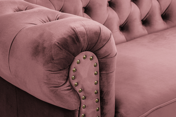 Canapea extensibila Chesterfield, 3 locuri, Roz, 203x80x86 cm [8]