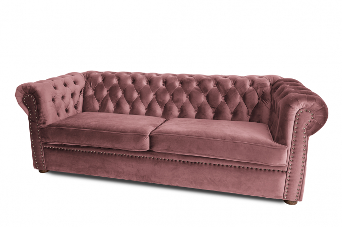 Canapea extensibila Chesterfield, 3 locuri, Roz, 203x80x86 cm [5]