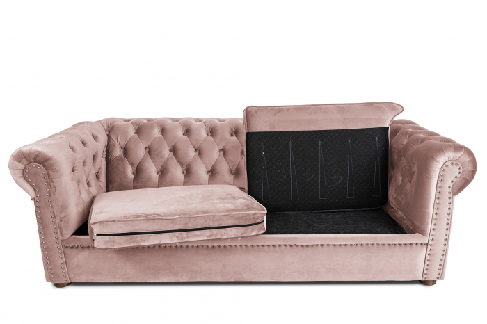 Canapea extensibila Chesterfield, 3 locuri, Roz, 203x80x86 cm [2]