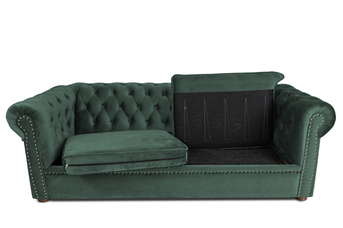 Canapea extensibila Chesterfield, 3 locuri, Verde, 203x80x86 cm [2]