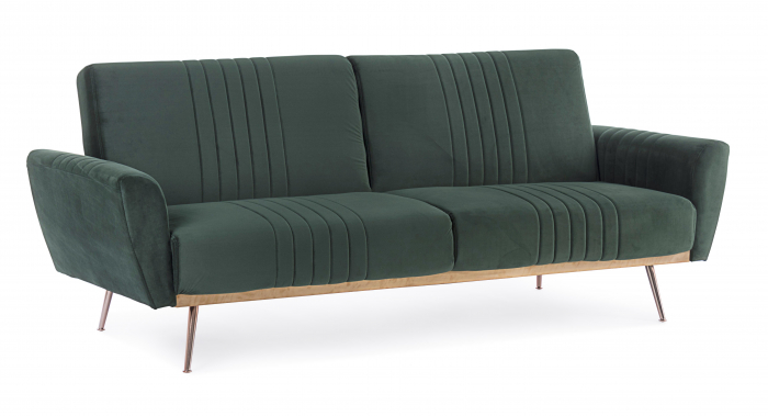 Canapea extensibila Jonny, Lemn Otel Spuma Poliester, Verde, 210x83x85 cm