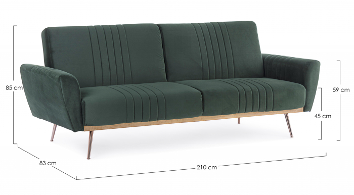 Canapea extensibila Jonny, Lemn/Otel/Spuma/Poliester, Verde, 210x83x85 cm [13]