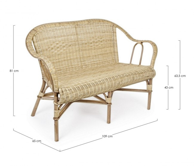 Canapea Ines 2 locuri, Fibra naturala, Maro, 109x65x81 cm [2]