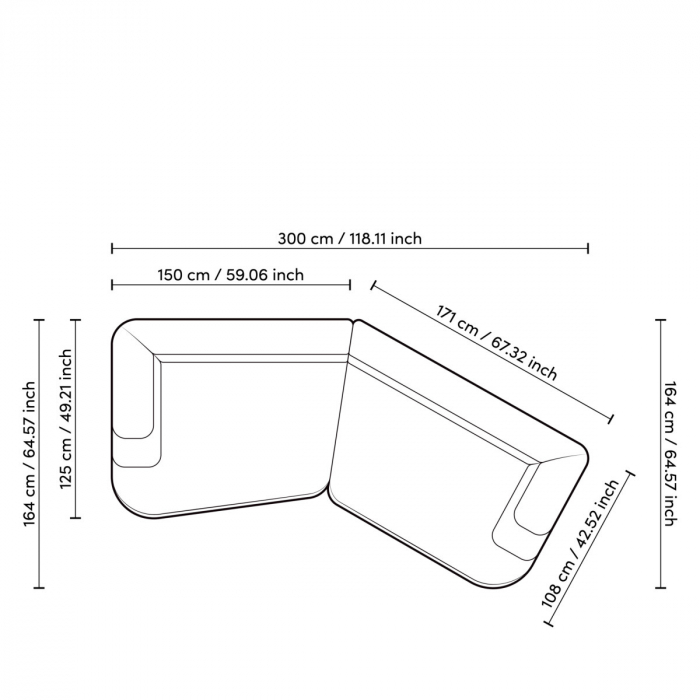 Canapea Malaga L lyssa off-white, Dims: W. 300 | D. 164 | H. 73 | min SD. 79 | max SD. 100 | SH. 40 | AH. 73  (CM) [8]