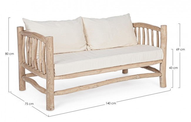 Canapea Sahel, Lemn de tec, Crem, 140x75x80 cm  [2]