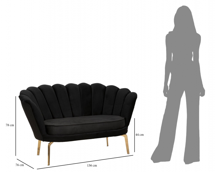 Canapea Vienna Plus, Lemn/Fier/Stofa, Negru/Auriu, 78x136x76 cm [2]