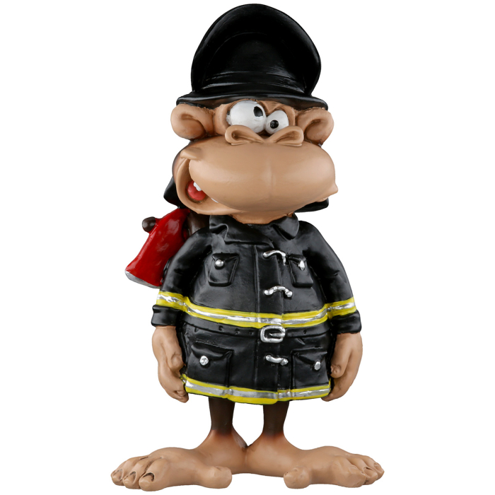 Caricatura Maimuta "Pompier", Rasina sintetica, maro, gri, L. 5 cm, l. 8 cm, H 13 cm [3]